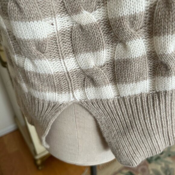 La Ligne Tan and White Crew Neck Sweater with Stripes - Picture 3 of 6
